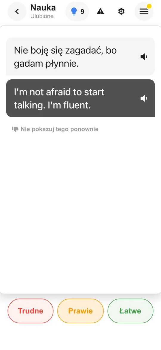 The Taalhammer app: a flashcard with a sentence and its answer revealed