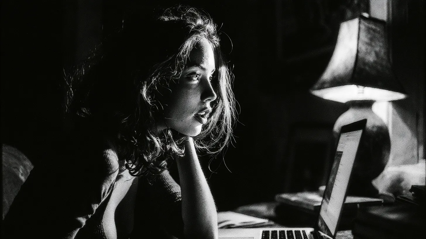 Late-night speech training at a laptop — a face in profile, lit by the screen