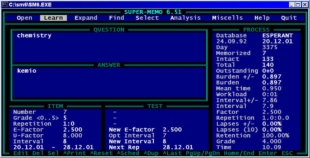 Zrzut ekrany z aplikacji SuperMemo, pierwszej w histori aplikacji do nauki jezykow